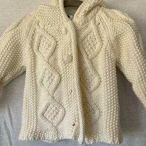 Fingerprints Of New York Sweater  Girls Fisherman Cotton Cable Knit Hooded 12M